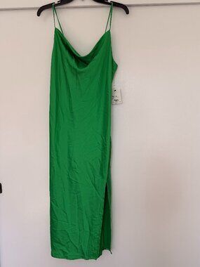 NWT Silky Satin Midi Slip Dress in Green